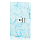 Locking Leather Journal for Adults Personal Writing Notebook with Combination Password, A5 Marble Waterproof Cute Diary with lock for Gift Kids Teen Girls Boys Men Women, 192 Pages, Blue