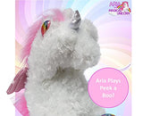 Unicorn Gift for Girls Stuffed Animal Magnetic Peekaboo Paws Plush with Rainbow and Sparkle Shimmer Accents Gift for Girls, Soft and Cuddly with Wings Pony Horse Aria