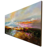 Hand Painted Modern Abstract Oil Painting on Canvas Lake Landscape Wall Art Home Decorative Colorful Sky Framed Artwork for Bedroom