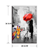 Wall Art for Bedroom of Red Umbrella & Giraffe, Stretched Canvas Wall Art for Couple with Original Black and White Artwork, Funny Wall Art Decor with Waterproof Love Painting, Inner Frame (24x36)
