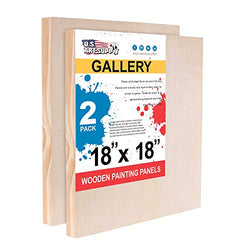 U.S. Art Supply 18" x 18" Birch Wood Paint Pouring Panel Boards, Gallery 1-1/2" Deep Cradle (Pack of 2) - Artist Depth Wooden Wall Canvases - Painting Mixed-Media Craft, Acrylic, Oil, Encaustic