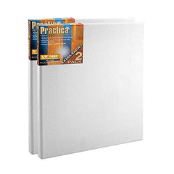 Practica Economy Pre Stretched Canvas Cotton Artist Acid Free Primed Painting Canvas 5/8" Deep [2-Pack]- 20x20"