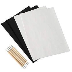 Carbon Transfer Paper and White Paper - Black Graphite Transfer Paper with Tracing Stylus for Wood Burning Transfer, Wood Carving and Tracing (205 Pcs)