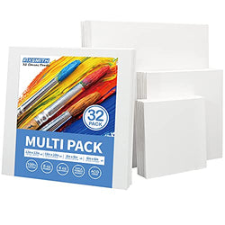 FIXSMITH Painting Canvas Panels Multi Pack- 6x6,8x8,10x10,12x12 (8 of Each),32 Pack,100% Cotton,Primed White Canvases,for Acrylic,Oil,Other Wet or Dry Art Media,Art Gift for Kids,Adults,Beginners.