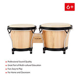 MUSICUBE Bongo Drum Set, 2 Sets 6" and 7" Percussion Instrument, FSC Wood and Metal Drum for Kids Adults Beginners Professionals with Tuning Wrench