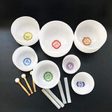 440HZ Chakra Tuned Set of 7 Paternoster Frosted Quartz Crystal Singing Bowls 6"-12"