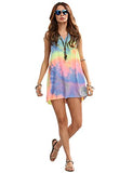 Romwe Women's Sleeveless V Neck Tie Dye Tunic Tops Casual Swing Tee Shirt Dress Multicolored XS