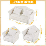 3 Pieces Dollhouse Sofa Miniature Dollhouse White Fabric Sofa with Pillow for 1:12 Scales Miniature Dollhouse Furniture Living Room Suite Dollhouse Decoration Accessories Toy