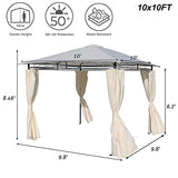 Gazebo for Patio, Hardtop Outdoor Canopy, Block Sun Shade, Single Roof Pergolas Steel Frame with Double-Layer Sidewalls for Garden, Backyard, Lawns, Parties (10x10 FT Beige)