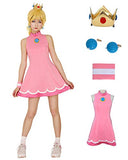 Miccostumes Women's Princess Peach Tennis Dress Cosplay Costume with Crown (S)