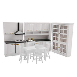 1:12 Scale Doll House Mini Dining Room Kitchen Furniture Model Set, Dollhouse Miniature Desk Chair Storage Rack Ornaments Decoration Kit