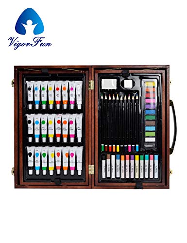 Deluxe Art Set in Wooden Case, With Soft & Oil Pastels, Acrylic
