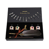 Calligraphy Set, UBEART Calligraphy Kit Include Antique Feather Pen,Handcraft Wooden Pen,14 Nibs,4 Bottles Inks, Pen Holder and Calligraphy Pens Instruction, Quill Ink Set Gift for Beginners Birthday