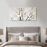 Large Modern Wall Art Canvas Print with Hand-Painted Texture Nature Tree Birds Artwork Landscape Oil Paintings for Home Living Room Office Decor Gold Foil Ready to Hang 48x24inch…