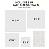 Magicfly Canvas Boards for Painting, 4x4", 6x6", 8x8", 10x10" Set of 32 Painting Canvas Panels Square, 100% Cotton, with Label Stickers and MDF Board Core, for Acrylic Paint, Oil Paint Dry & Wet Art