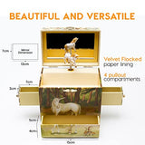Enchantmints Unicorn Jewelry Boxes for Girls & Boys – Unicorn Music Box Combo with 4 Pullout Drawers, Glass Mirror, Water Color Art Design - Unicorn Figurine Twirls on The Unicorn Tune