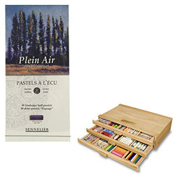 Sennelier Artist 80pc Soft Pastel Half Stick Set, Includes 3 Drawer Wood Storage Box, Plein Air Landscape