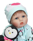 Nicery Reborn Baby Doll Soft Simulation Silicone Vinyl Cloth Body 22 inch 55 cm Magnetic Mouth Lifelike Vivid Boy Girl Toy for Ages 3+ Cloth Body Green Penguin RD55C180