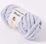 Chunky Chenille Yarn for Blanket Arm Knitting Luxury Soft Hand-Knitted Thick Polyester Throw Home Decor DIY Gift(Light Gray,8oz/250g/24yards)