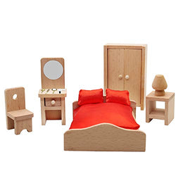 Warmtree Wooden Classic Doll House Furniture Wood Miniature Bedroom Set and Hair Styling Accessories Pretend Play House Furniture Dollhouse Decoration Accessories