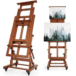 VISWIN Extra-Large Master Easel, Hold 2 Canvases up to 79"H, Tilts Flat, Movable Solid Beech Wood Heavy Duty Art Floor Easel for Painting, Adjustable Artist Easel Stand for Adults