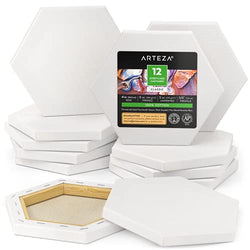 Arteza Stretched Canvas, 12 Pack, 4 inches, Hexagonal Blank Canvases, 100% Cotton, 8 oz Gesso-Primed, Pine Wood Frame, Art Supplies for Acrylic Pouring and Oil Painting