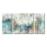 Abstract Canvas Textured Wall Art: Mixed Media Abstract Painting Teal &Gold Foil Artwork for Living Room ( 12'' x 24'' x 2 + 24' 'x 24'' )