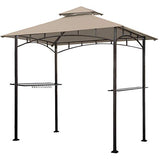 Eurmax 5x8 Grill Gazebo Shelter for Patio and Outdoor Backyard BBQ's, Double Tier Soft Top Canopy and Steel Frame with Bar Counters, Bonus LED Light X2(Beige)