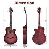 Costzon 40” Full Size Cutaway Acoustic Guitar Set, Beginner Folk Guitarra Bundle Kit, Tuner, Case, Strap, Picks, Extra Strings, Bracket, Capo, High Precision Sealed Tuning Pegs, Vibrant Tone (Red)