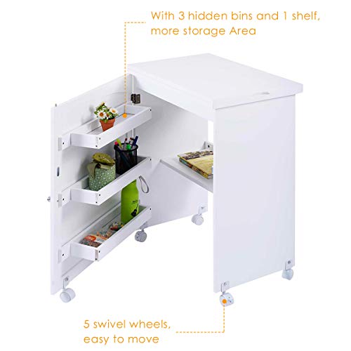 Giantex White Folding Sewing Craft Cart Table Shelves Storage Cabinet Home Furniture