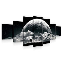 Startonight Huge Canvas Wall Art - Romantic Black and White Moon Large Framed Set of 7 40" x 95"