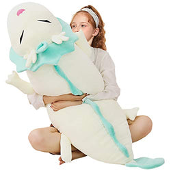 Giant Dragon Plush Long Soft Hugging Pillow, Anime Cute Stuffed White Dragon Toy Plushie Neck Pillow Back Cushion Decor, 35.4/43.3/51.2Inch