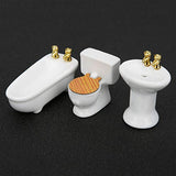 YOUTHINK 1/24 Dollhouse Miniature Bathroom Set, Simulation Ceramic Dollhouse Bathtub Toilet Sink Kit Dollhouse Furniture Accessories (A)