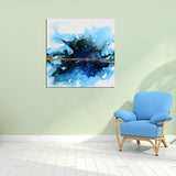 Yihui Arts Abstract Canvas Oil Paintings with Textured Blue White Gold Color Wall Art Pictures Modern Artwork for Living Room Bedroom Office Decor