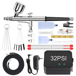 COSVII Airbrush Kit 32PSI Portable Air Brush Gun with Compressor Dual Action 0.2/0.3/0.5 mm Airbrush Nozzle Airbrush Set for Makeup Painting Nail Design Cake Decoration Model