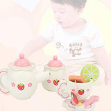 Wooden Kids Tea Party Set, Pretend Play Kitchen Toy Lemon Tea Set for Kids Age 3 Years and Up