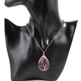 Top Plaza Wire Wrapped Tree of Life Natural Gemstone Teardrop Pendant Necklace Healing Crystal