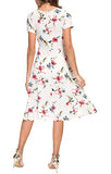 EXCHIC Women’s Floral Printed Dress High Waist Midi Dress Short Sleeve (S, 5)