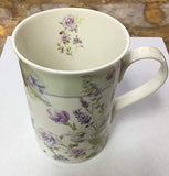 Lightahead Elegant Bone China Two Coffee Tea Mugs with Two Spoons set in Romantic Lavender Flower