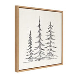 Kate and Laurel Sylvie Minimalist Evergreen Trees Sketch Framed Canvas Wall Art by The Creative Bunch Studio, 30x30 Natural, Chic Modern Art for Wall