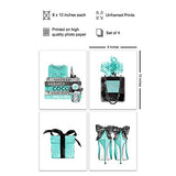 Tiffany Blue - Glam Wall Art - Designer Perfume, Shoes, Handbags - High Fashion Design Gift for Fashionista - Luxury Couture Wall Decor Poster Print Picture Set for Women, Girls Bedroom, Teens Room