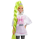 Barbie Extra Doll #11 in Oversized Tee & Leggings with Pet Parrot, Extra-Long Neon-Green Hair & Accessories, Flexible Joints, Gift for Kids 3 Years Old & Up