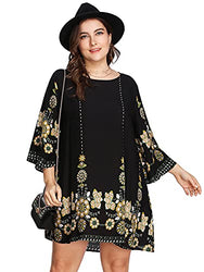 Romwe Women's Plus Size Boho Bohemian Tribal Print Summer Beach Dress Black Boho 3X