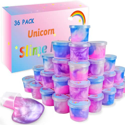 36 Packs Unicorn Slime Kit, Unicorn Party Favors for Kids, Pretty Stretchy & Non-Sticky Galaxy Slime Pack, Easter Basket Stuffers for Girls & Boys Goodie Bag Stuffers
