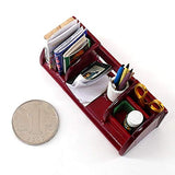 BARMI 1:12 Doll House Model Solid Wood Shelf Storage Rack Book Scissor Accessory Set,Perfect DIY Dollhouse Toy Gift Set