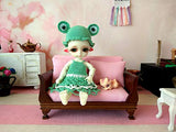 Lati yellow doll dress, miniature crochet green outfit for 1:8 scale Pukifee Irrealdoll Delf BJD clothes