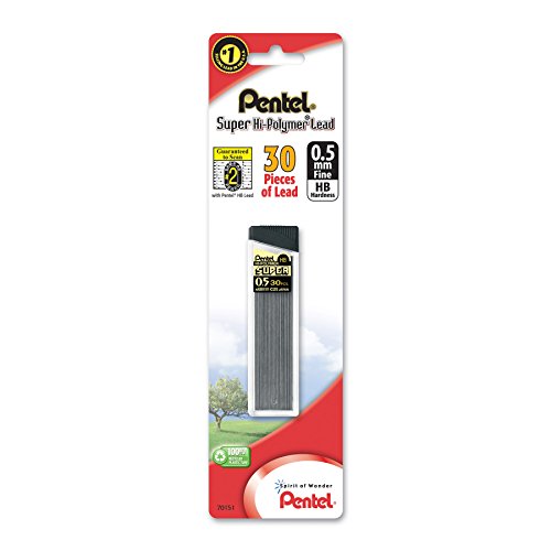 Pentel Super Hi-Polymer Lead Refill 0.5mm Fine, HB, 30 Pieces of Lead (C15BPHB-K6)