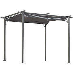 Outsunny 10' x 10' Retractable Patio Gazebo Pergola with UV Resistant Outdoor Canopy & Strong Steel Frame Grey