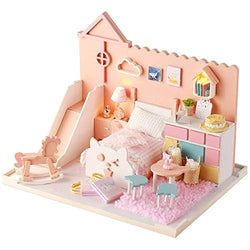 Vazussk DIY Dollhouse Kit Wooden Miniature Furniture Kits Mini Mia's Cat House with Dust Proof Cover Music LED Light Tools Birthday Gifts for Women Girls