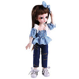 UCanaan 1/6 BJD Dolls Clothes Set for 11.5In-12In Fashion Jointed Dolls 30cm Poseable Dolls-Blue Stripe Suit